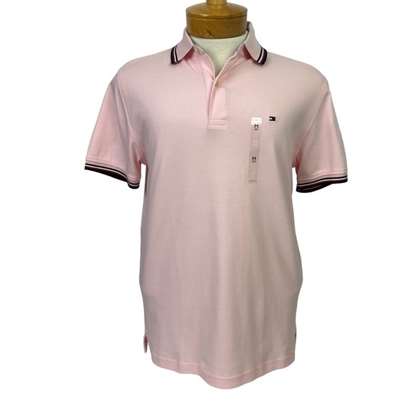 NWT Tommy Hilfiger Men’s Button Polo Shirt Sz Medium Color Pink Short Sleeves - Picture 2 of 12